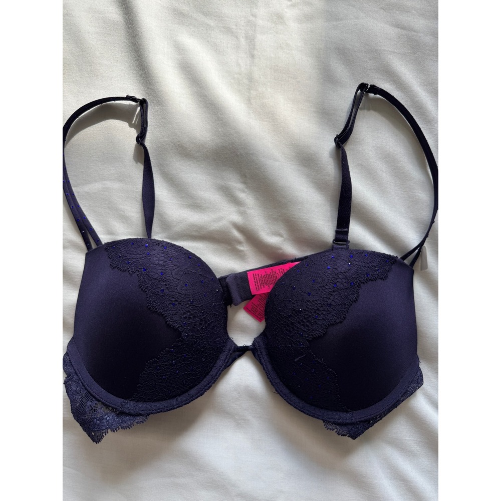 La Senza Lace Rhinestone Push Up Bra Women 36A Purple Lingerie Romantic Goth